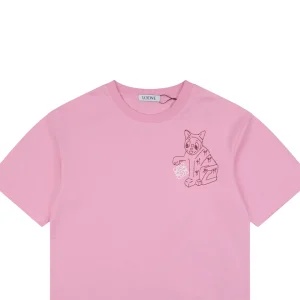 Loewe Anagram Cat Embroidered T-Shirt Pink