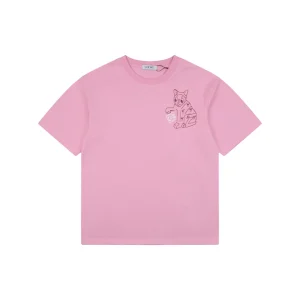 Loewe Anagram Cat Embroidered T-Shirt Pink Front view