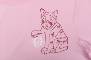 Loewe Anagram Cat Embroidered T-Shirt Pink Front Print