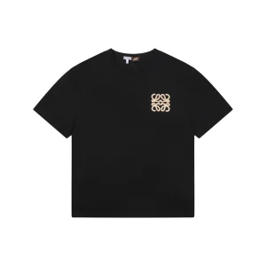 Loewe Antique Gold Anagram Embroidered T-Shirt Black Front view