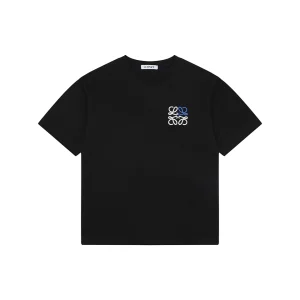 Loewe Blue & White Anagram Embroidered T-Shirt Black Front view