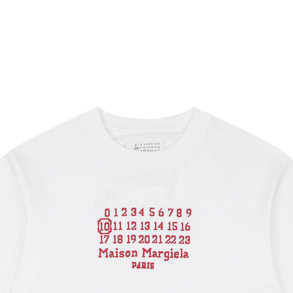Maison Margiela Red Numeric Logo Embroidered T-Shirt