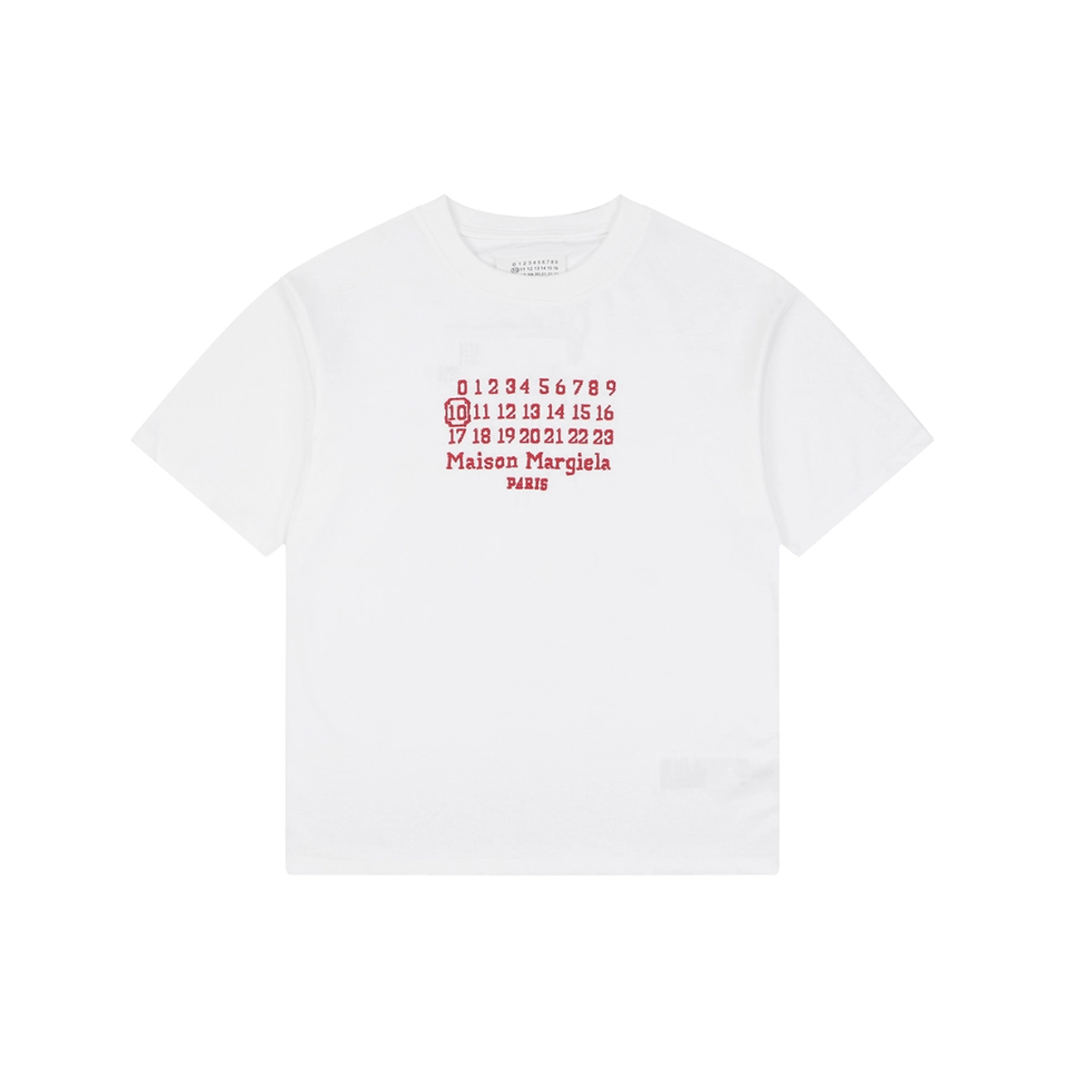 Maison Margiela Red Numeric Logo Embroidered T-Shirt Front view