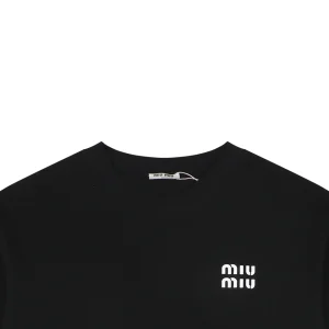Miu Miu Double-Line Logo Print T-Shirt Black