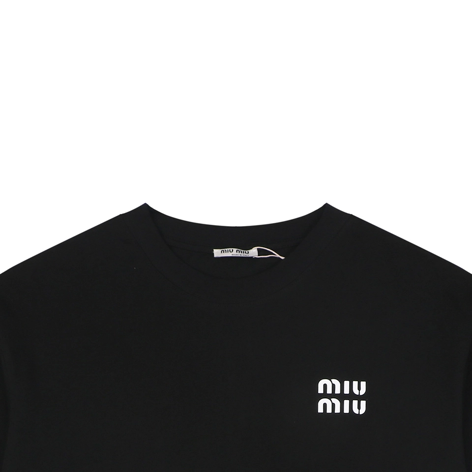 Miu Miu Double-Line Logo Print T-Shirt Black