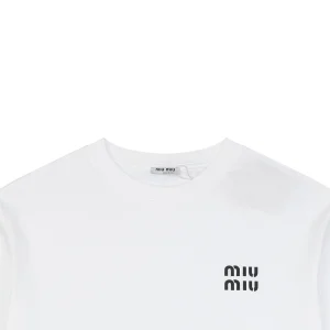Miu Miu Double-Line Logo Print T-Shirt White