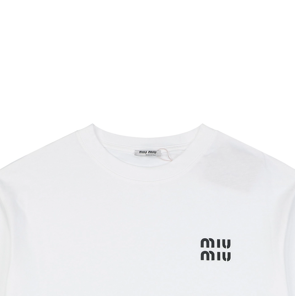 Miu Miu Double-Line Logo Print T-Shirt White