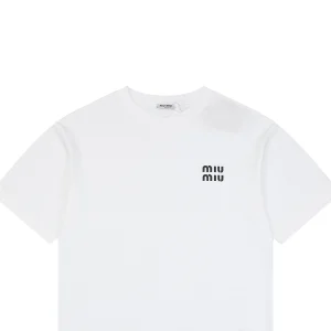 Miu Miu Double-Line Logo Print T-Shirt White
