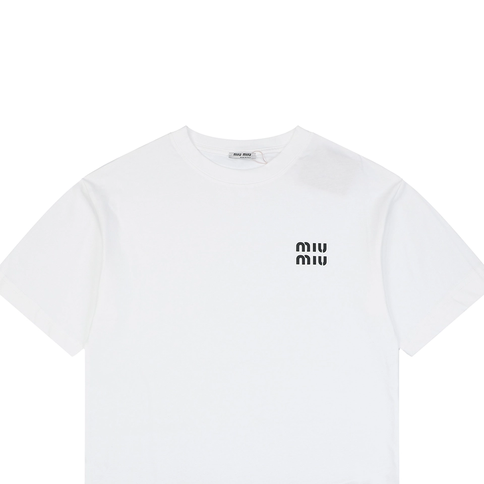 Miu Miu Double-Line Logo Print T-Shirt White