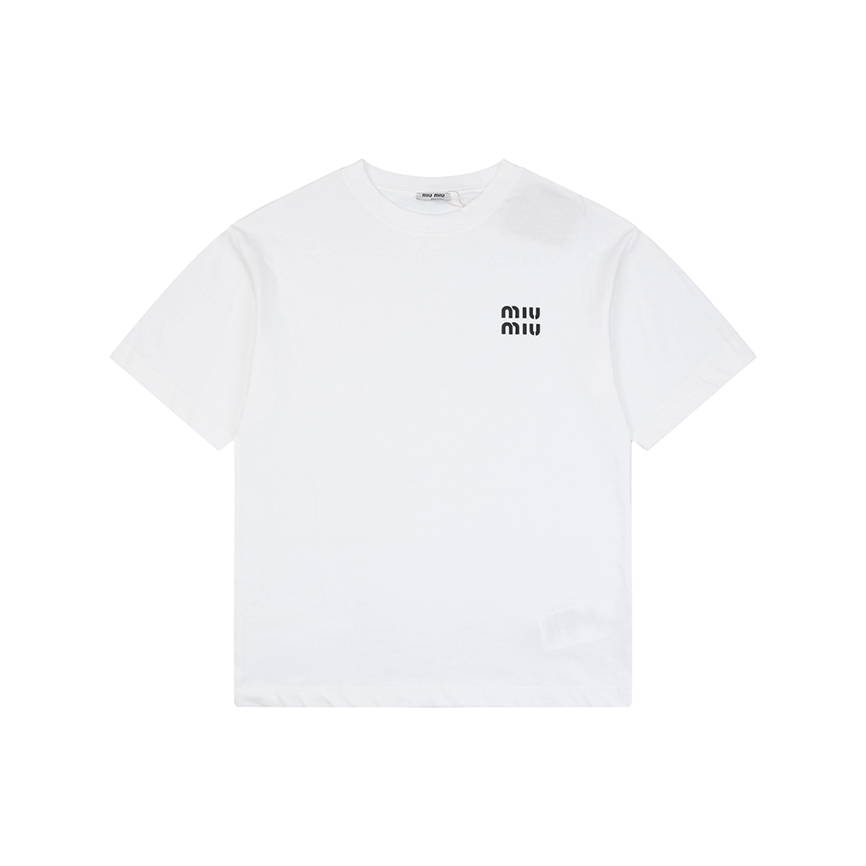 Miu Miu Double-Line Logo Print T-Shirt White Front view