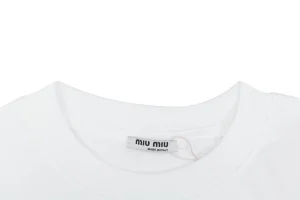 Miu Miu Double-Line Logo Print T-Shirt White Collar