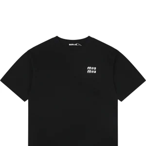 Miu Miu Double-Line Logo Print T-Shirt Black