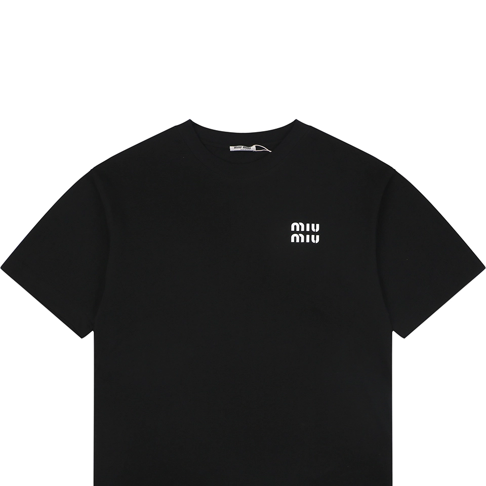 Miu Miu Double-Line Logo Print T-Shirt Black
