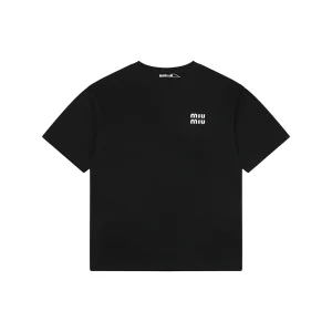 Miu Miu Double-Line Logo Print T-Shirt Black Front view