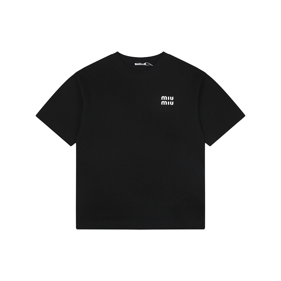 Miu Miu Double-Line Logo Print T-Shirt Black Front view