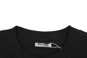 Miu Miu Double-Line Logo Print T-Shirt Black Collar