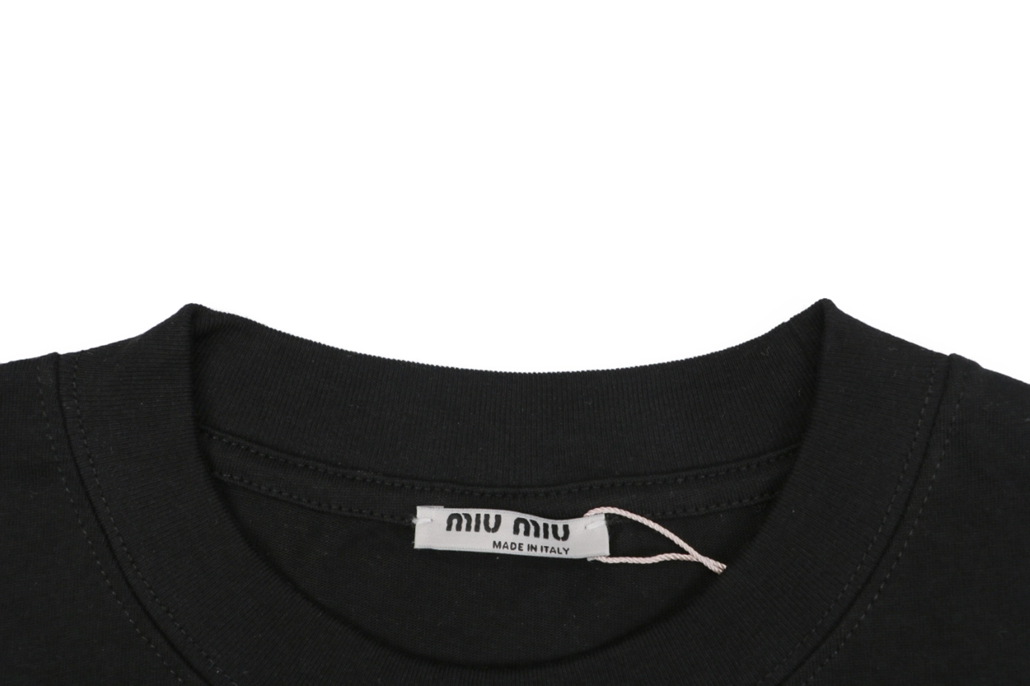 Miu Miu Double-Line Logo Print T-Shirt Black Collar