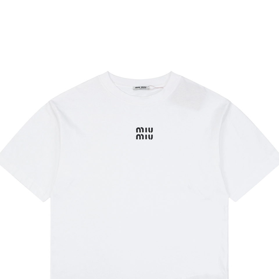 Miu Miu Double-Line Logo T-Shirt White