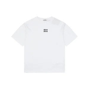 Miu Miu Double-Line Logo T-Shirt White Front view