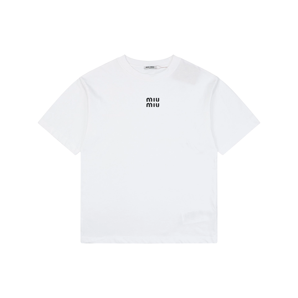 Miu Miu Double-Line Logo T-Shirt White Front view