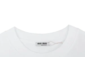 Miu Miu Double-Line Logo T-Shirt White Collar