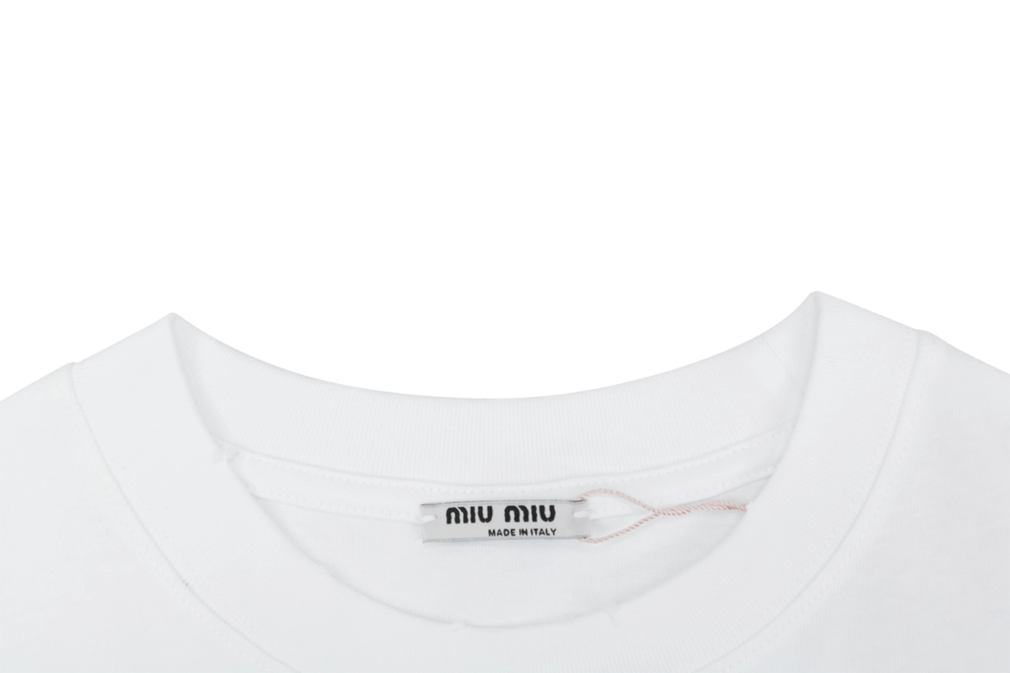 Miu Miu Double-Line Logo T-Shirt White Collar