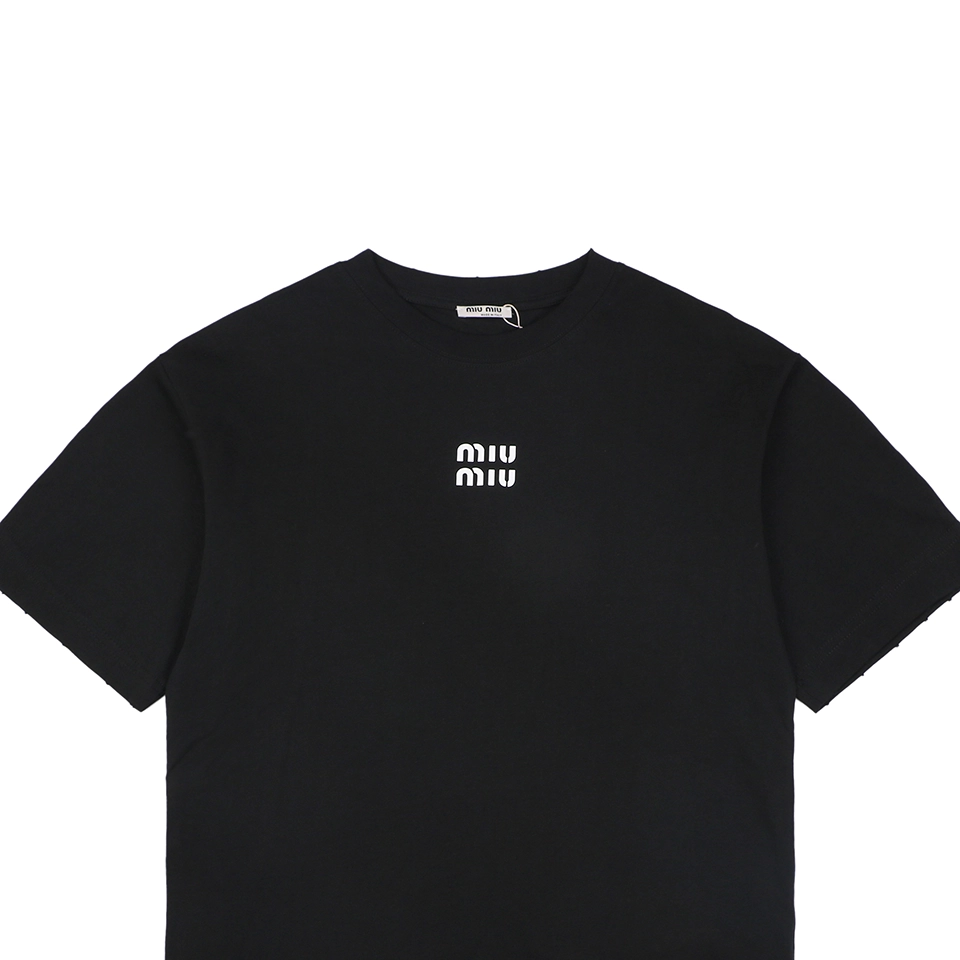 Miu Miu Double-Line Logo T-Shirt Black