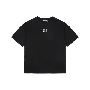 Miu Miu Double-Line Logo T-Shirt Black Front view