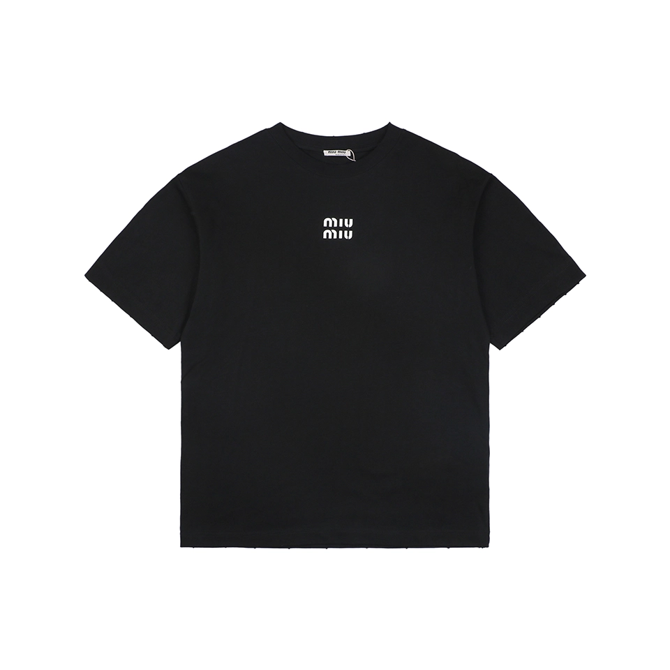 Miu Miu Double-Line Logo T-Shirt Black Front view