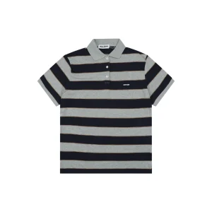 Miu Miu Mini Logo Grey-Blue Striped Polo Shirt Front view
