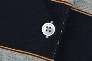 Miu Miu Mini Logo Grey-Blue Striped Polo Shirt Button
