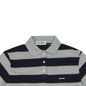 Miu Miu Mini Logo Grey-Blue Striped Polo Shirt