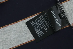 Miu Miu Mini Logo Grey-Blue Striped Polo Shirt Wash label