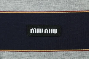Miu Miu Mini Logo Grey-Blue Striped Polo Shirt Brand