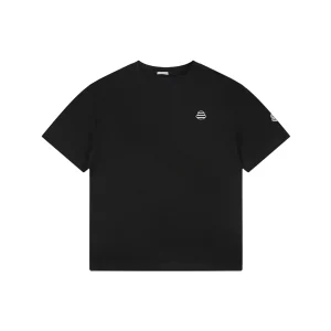 Moncler Mini Stripe Logo Embroidered T-Shirt Black Front view