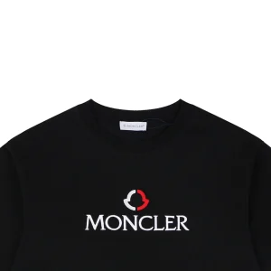 Moncler Red & White Logo Embroidered Oversized T-Shirt Black