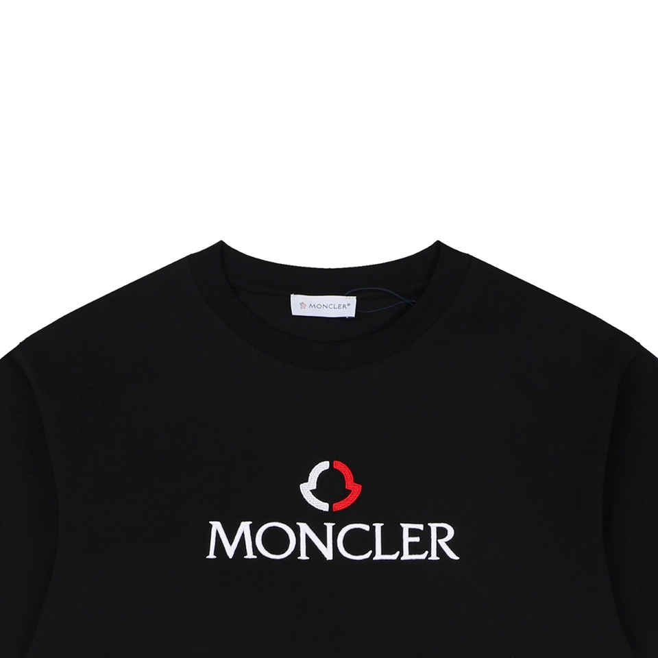 Moncler Red & White Logo Embroidered Oversized T-Shirt Black