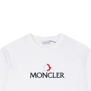 Moncler Red & White Logo Embroidered Oversized T-Shirt White