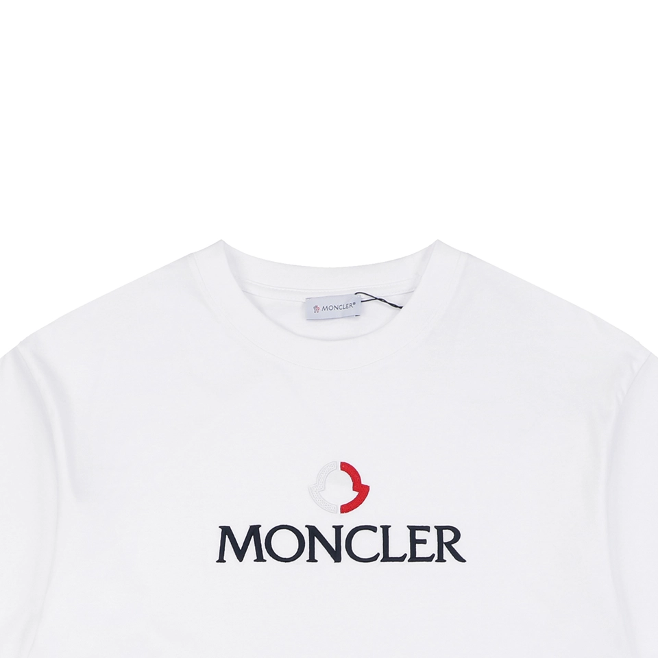 Moncler Red & White Logo Embroidered Oversized T-Shirt White