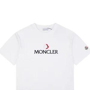 Moncler Red & White Logo Embroidered Oversized T-Shirt White