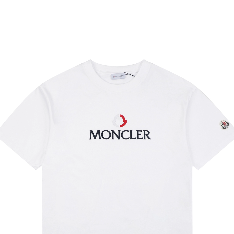 Moncler Red & White Logo Embroidered Oversized T-Shirt White