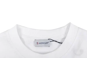 Moncler Red & White Logo Embroidered Oversized T-Shirt White Collar