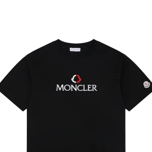 Moncler Red & White Logo Embroidered Oversized T-Shirt Black