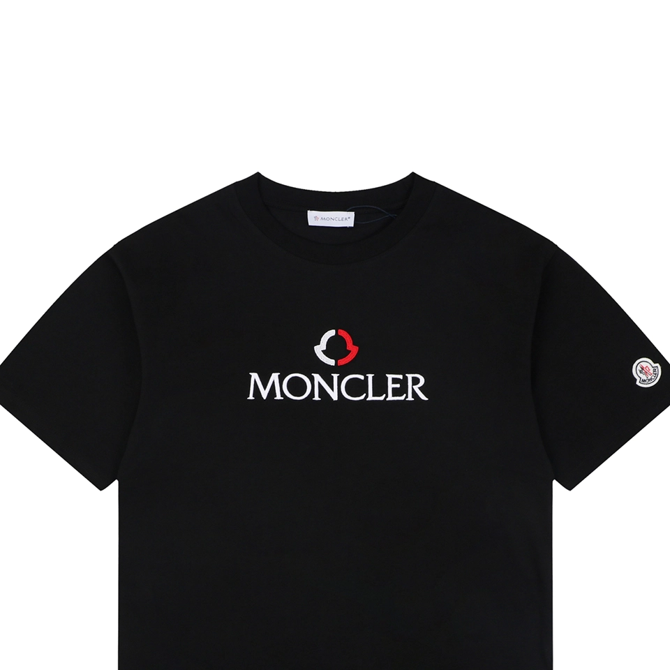 Moncler Red & White Logo Embroidered Oversized T-Shirt Black