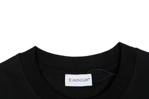 Moncler Red & White Logo Embroidered Oversized T-Shirt Black Collar