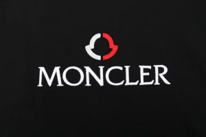 Moncler Red & White Logo Embroidered Oversized T-Shirt Black Front Brand