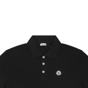 Moncler Signature Badge Button Polo T-Shirt Black