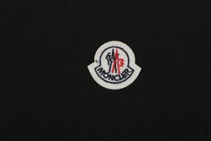 Moncler Signature Badge Button Polo T-Shirt Black Brand label