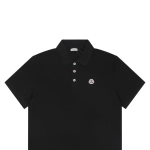 Moncler Signature Badge Button Polo T-Shirt Black