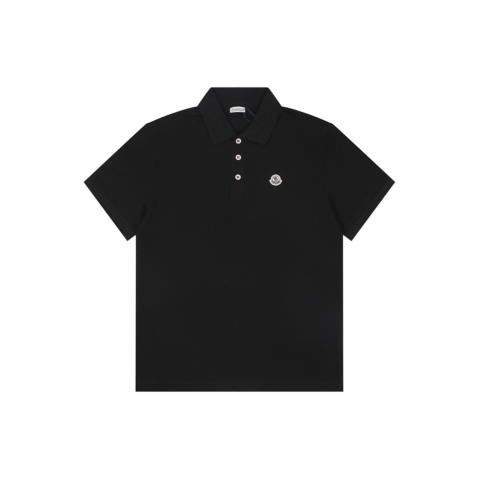 Moncler Signature Badge Button Polo T-Shirt Black Front view